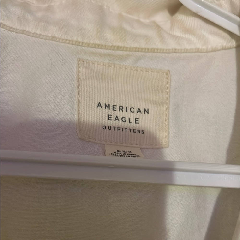 American Eagle White Distressed Denim Jean Jacket Pastel Tie Dye Detail - Picture 3 of 11